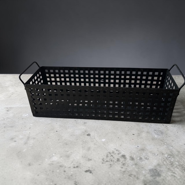 Black Metal Storage Bin with Handles