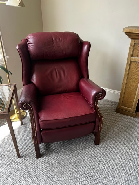 Vintage Burgundy Leather Wingback Recliner