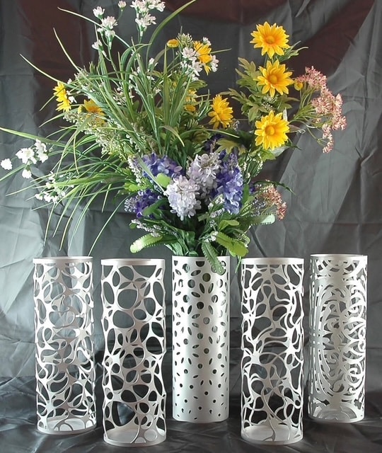 Original Artist-Made Modern Cutout Metal Vase Sleeve