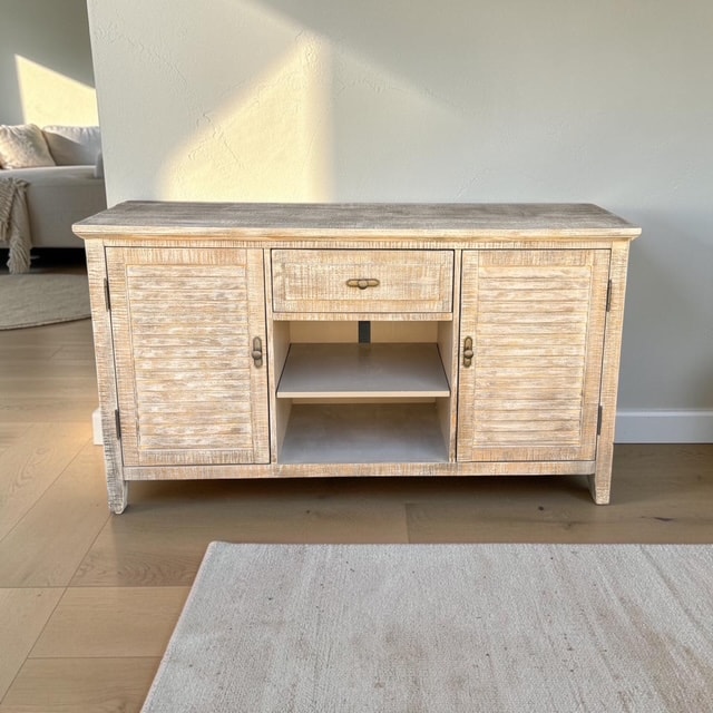 Distressed Whitewash Wood Media Console Sideboard