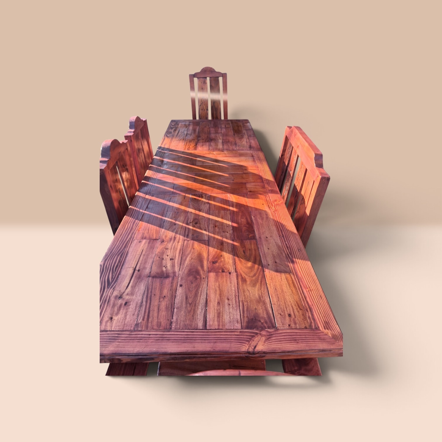 Handmade Rustic Teak Dining Table and Chairs Set
