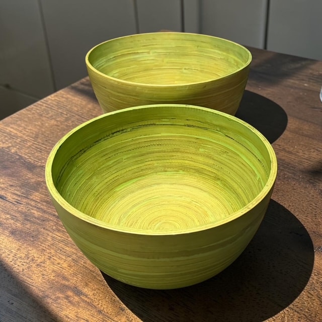 Pair of Lime Green Handcrafted Bamboo Bowls