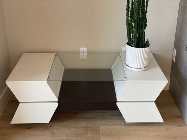 Modern White Wood and Glass Coffee Table