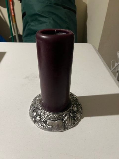 Pewter Fruit Motif Pillar Candle Holder