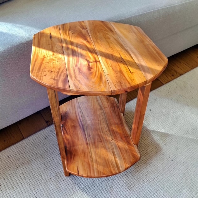 Handmade Fractal Burned Teak End Table