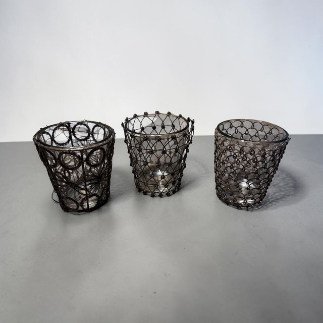 Set of 3 Wire Mesh Votive Candle Holders